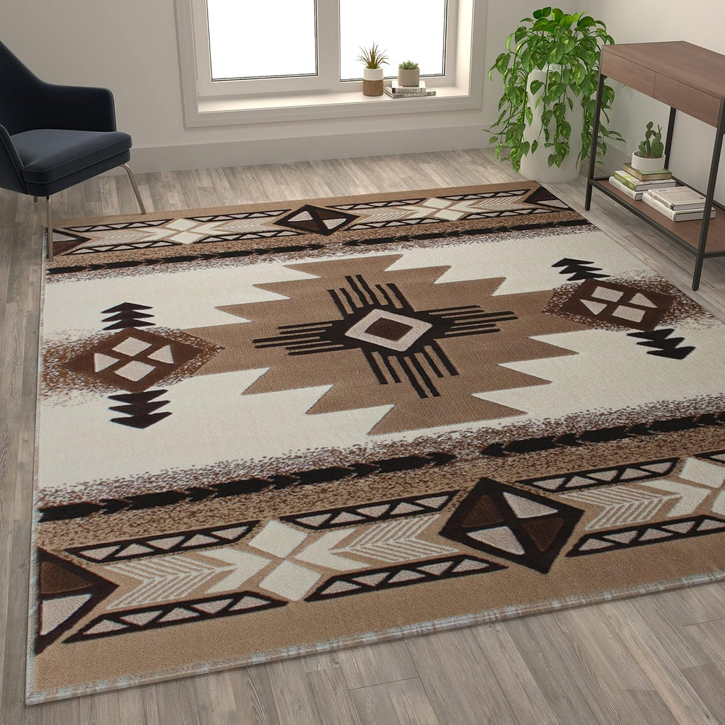 Mohave Traditional Southwestern Style Area Rug - Rustic Ivory Accent Rug - - Olefin Fibers with Jute Backing