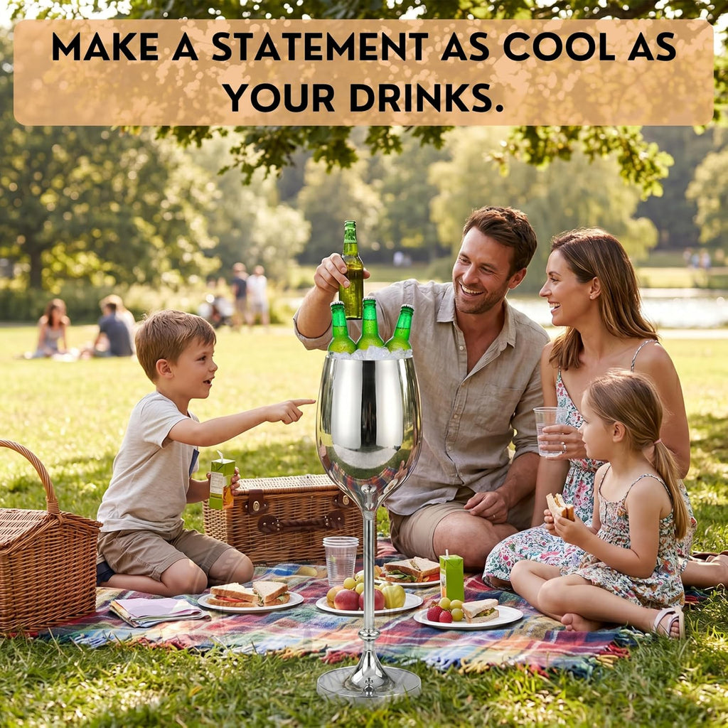 Large Champagne Glass Premium Aluminum Free Standing Nickel Plated Wine Chiller | Wine Coolers & Cellar With Ice