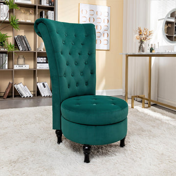 Royal High-Back Velvet Accent Chair for Vanity with Storage, Green