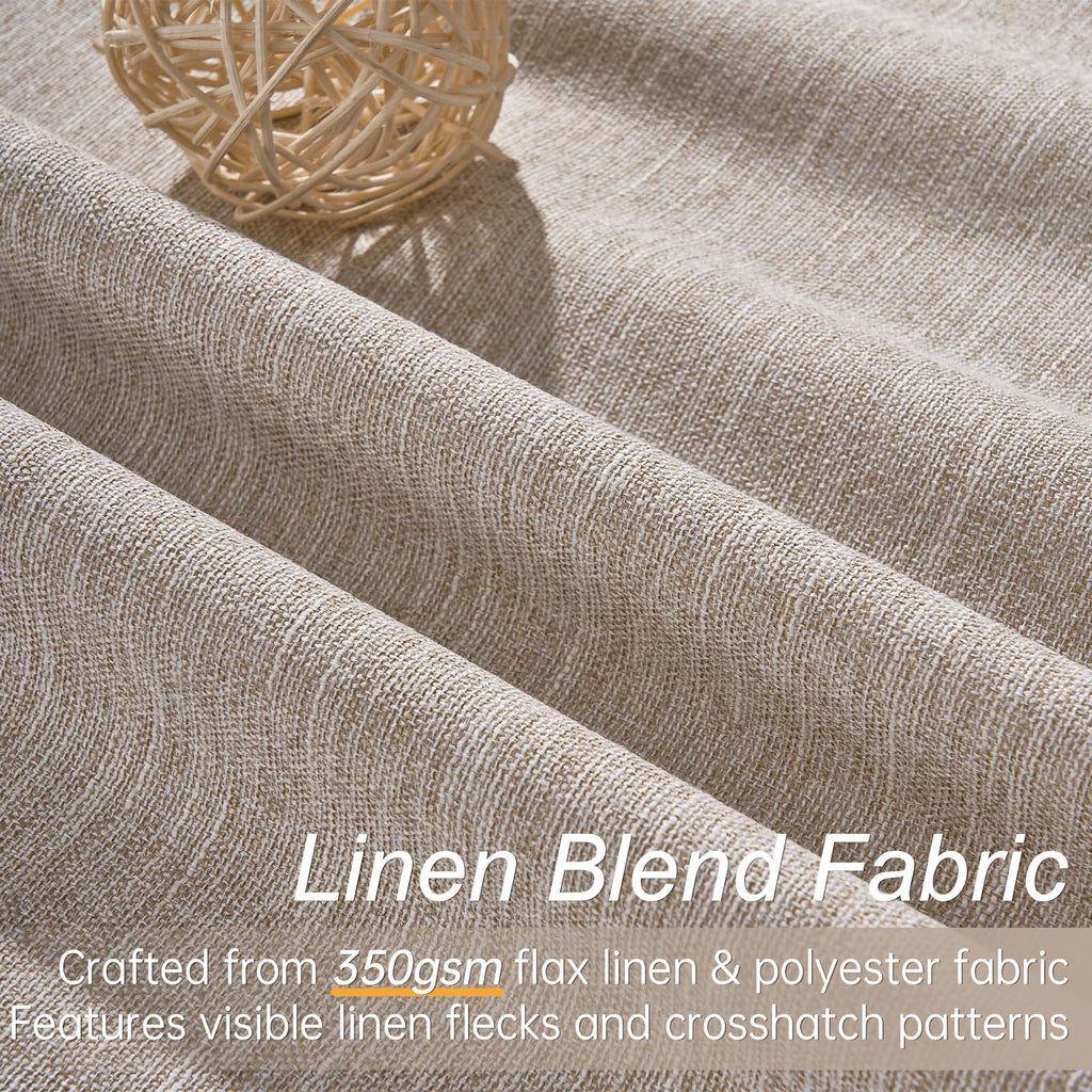 Extra Long Linen Blackout Curtains 132 Inches Long Farmhouse High Ceiling Mount Track Tall Curtain with Hooks Drapes