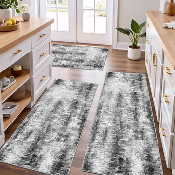 Upgrade Non Slip Kitchen Rugs Sets of 3 Washable Kitchen Mats for Floor Abstract Kitchen Runner Rug Ultra Soft Floor