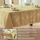 Barcelona Damask Fabric Tablecloth, 60 x 120 Inch Rectangle, Gold - No Iron, Soil Resistant Table Co
