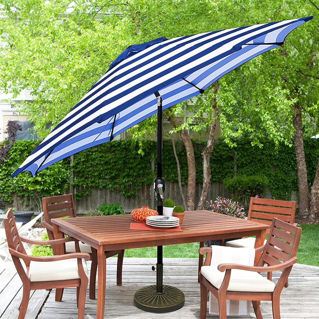 9' Outdoor Patio Umbrella, Outdoor Table Umbrella, Yard Umbrella, Market Umbrella with 8 Sturdy Ribs - Blue & White Stri