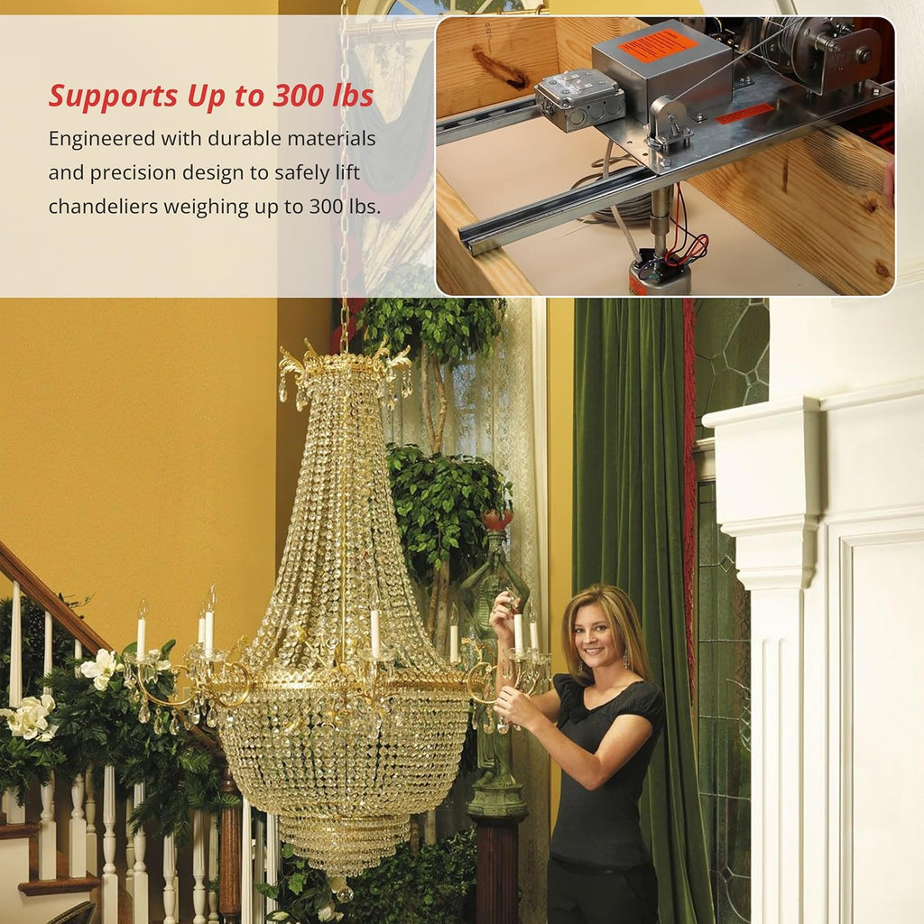 300 lb Motorized Chandelier Lift System with Remote Control, Residential Grade, Remote Mount – Mid-Capacity