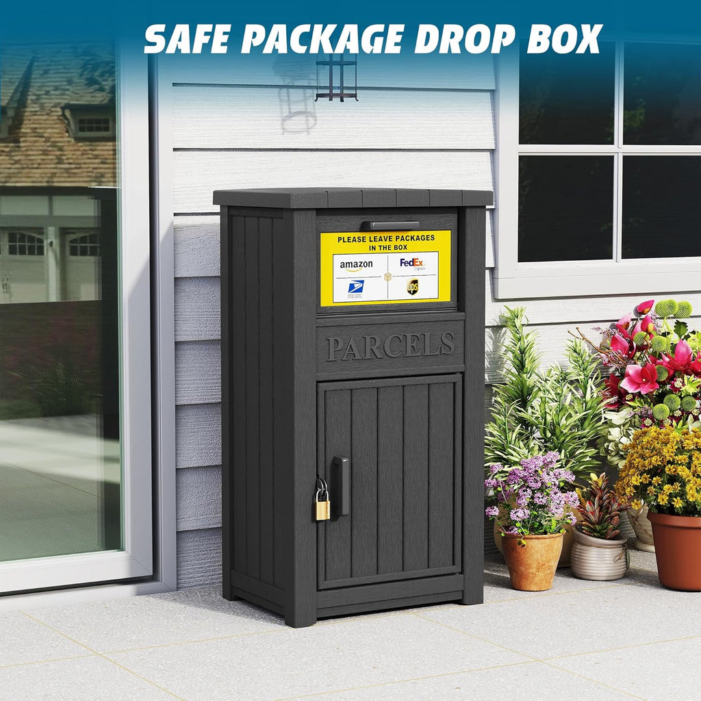 Package Delivery Box with Sign, Lockable & Weatherproof Anti-Theft Parcel Delivery Box ，Black