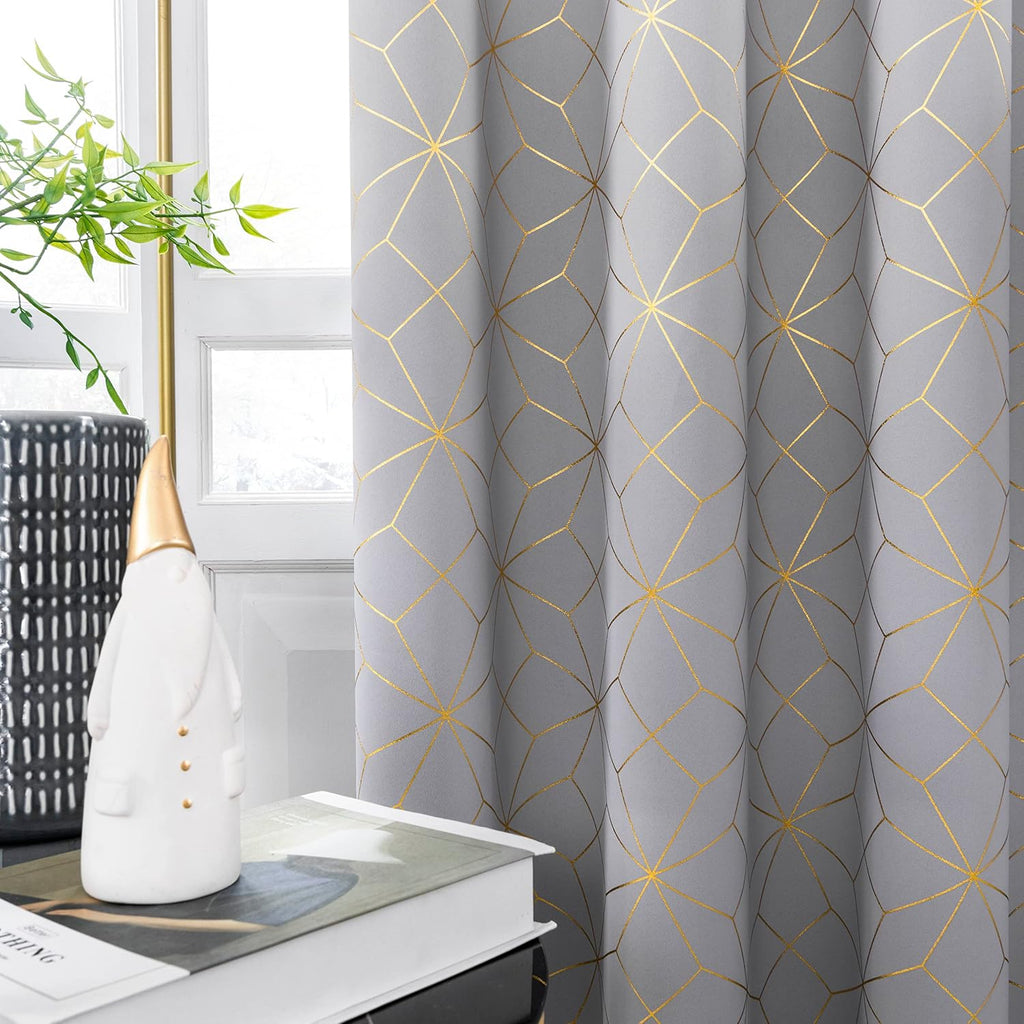 100% Blackout Curtains 84 Inches Long for Bedroom Living Room Moroccan Gold Patterned Drapes Thermal Insulated