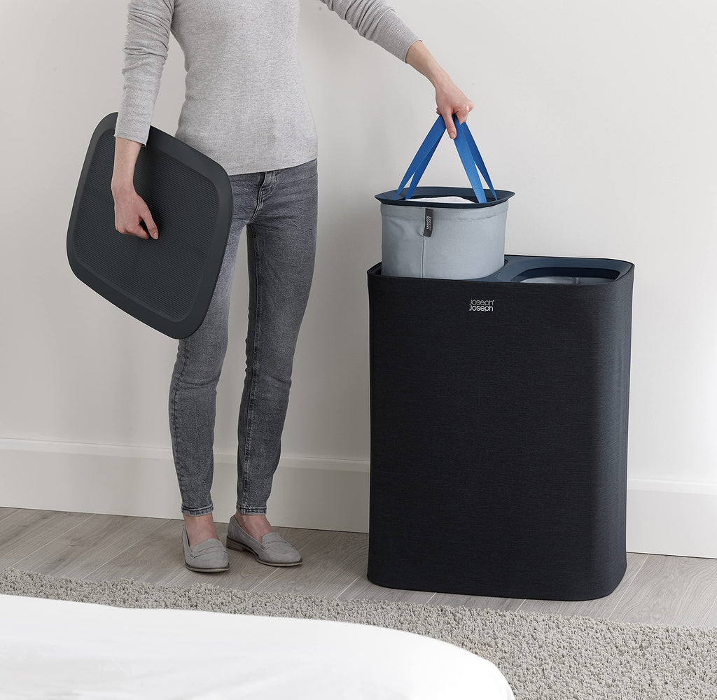 Tota Laundry Hamper with Lid, 90L Double Sorter, Removable Bags