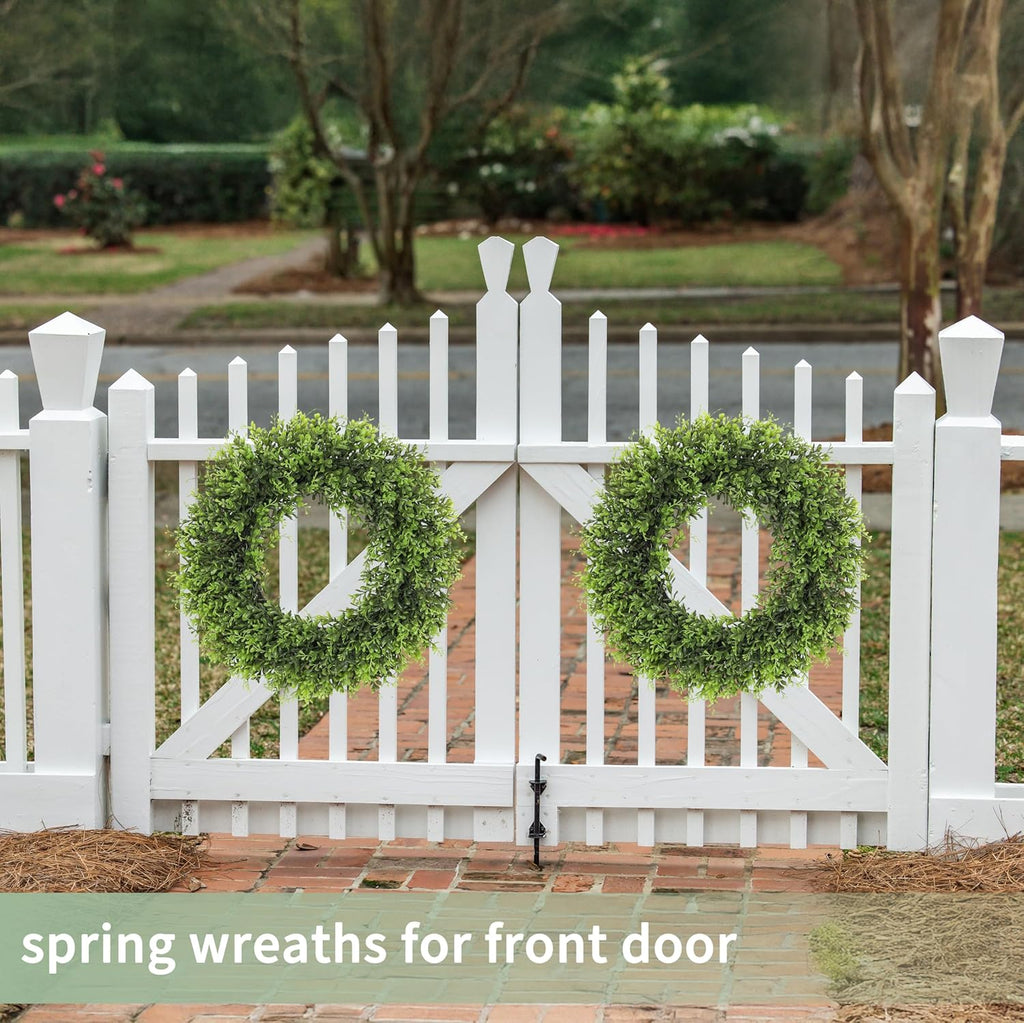 22inch Artificial Boxwood Wreath for Front Door, Spring Summer Wreath Faux Greenery Leaves Wreath for Front Door Wall