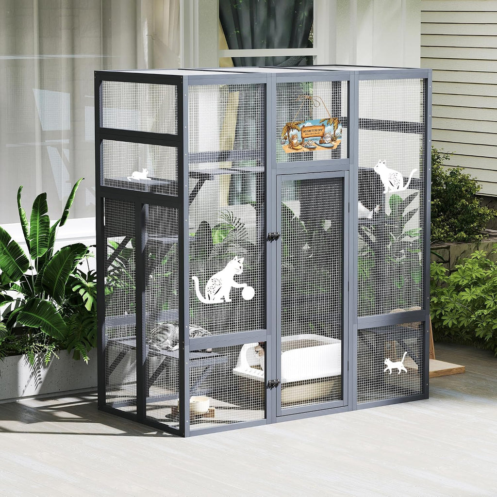 71in Catio, Indoor & Outdoor Cat Enclosure Waterproof Roof & Perch