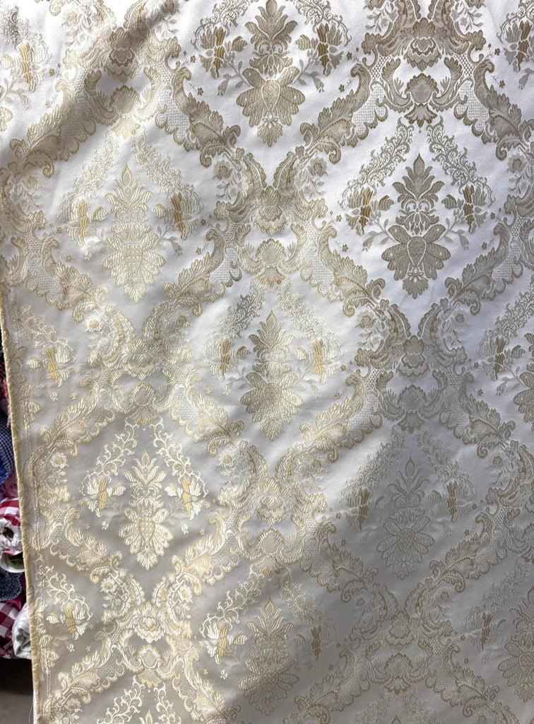 Vintage Damask Upholstery Fabric, Floral Pattern, Traditional Victorian Design, 54" Wide, Sold by Yard (Cream)