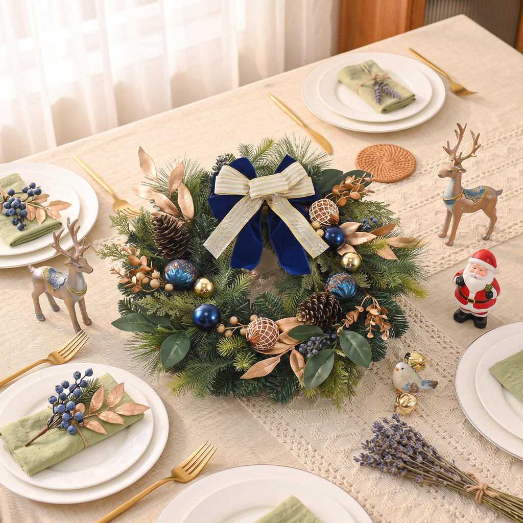 20" Prelit Christmas Door Wreath with Light (Blue)