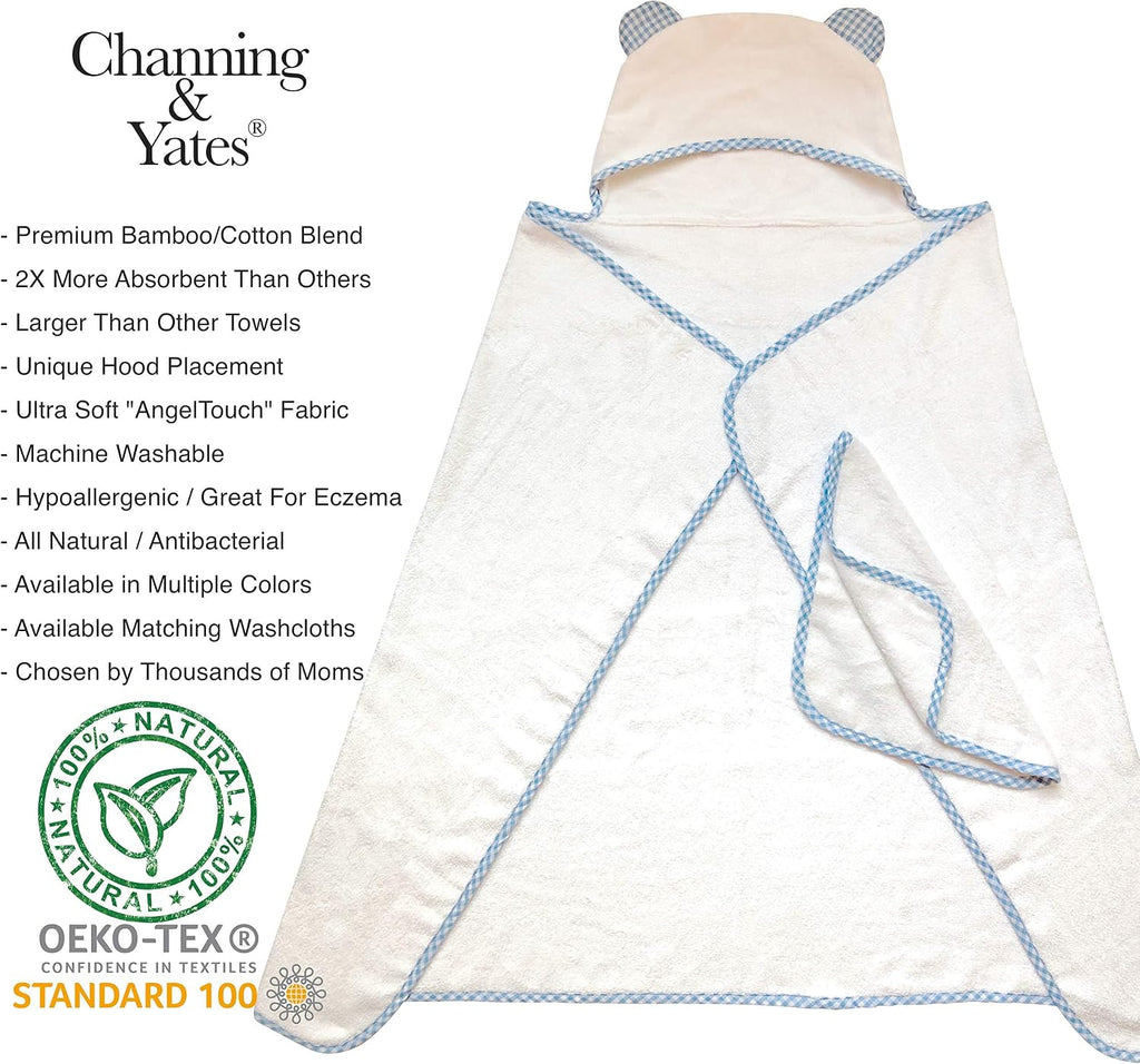 Premium Hooded Baby Towel + (6 Piece) Washcloth Gift Bundle - Organic Viscose Made from Bamboo Baby Towels - (Blue