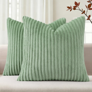 Fall Soft Sage Green Flannel Throw Pillow Covers 20X20 Set of 2