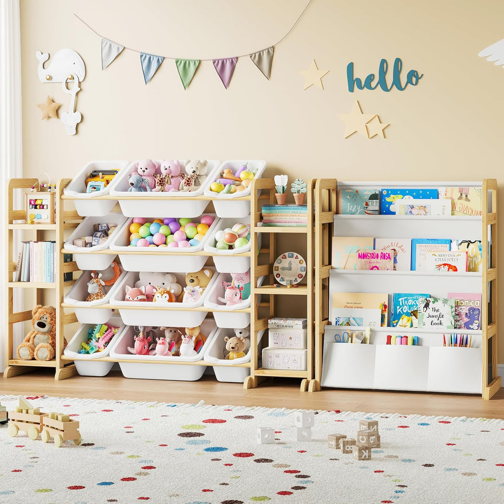 Toy Storage Organizer 12 Bins, 6 Shelves and Bookshelf for Kids, 4-in-1 Toy Organizers and Storage, Toy Book Storage