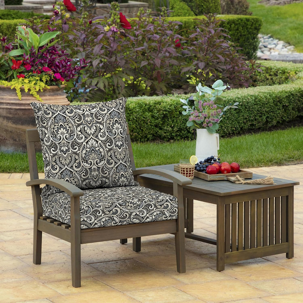 Outdoor Deep Seat Cushion Set, Foam, 22x24, Black Damask | Sofa, Couch, Conversation Set, Premium High-Density Foam