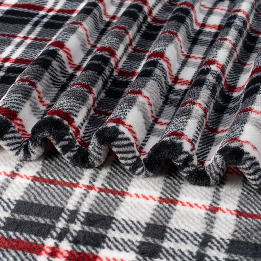 Classic Heavyweight Soft Printed VelvetLoft Plush Throw Blanket, Cozy and Fuzzy, Plaid Black Red, 50in x 70in