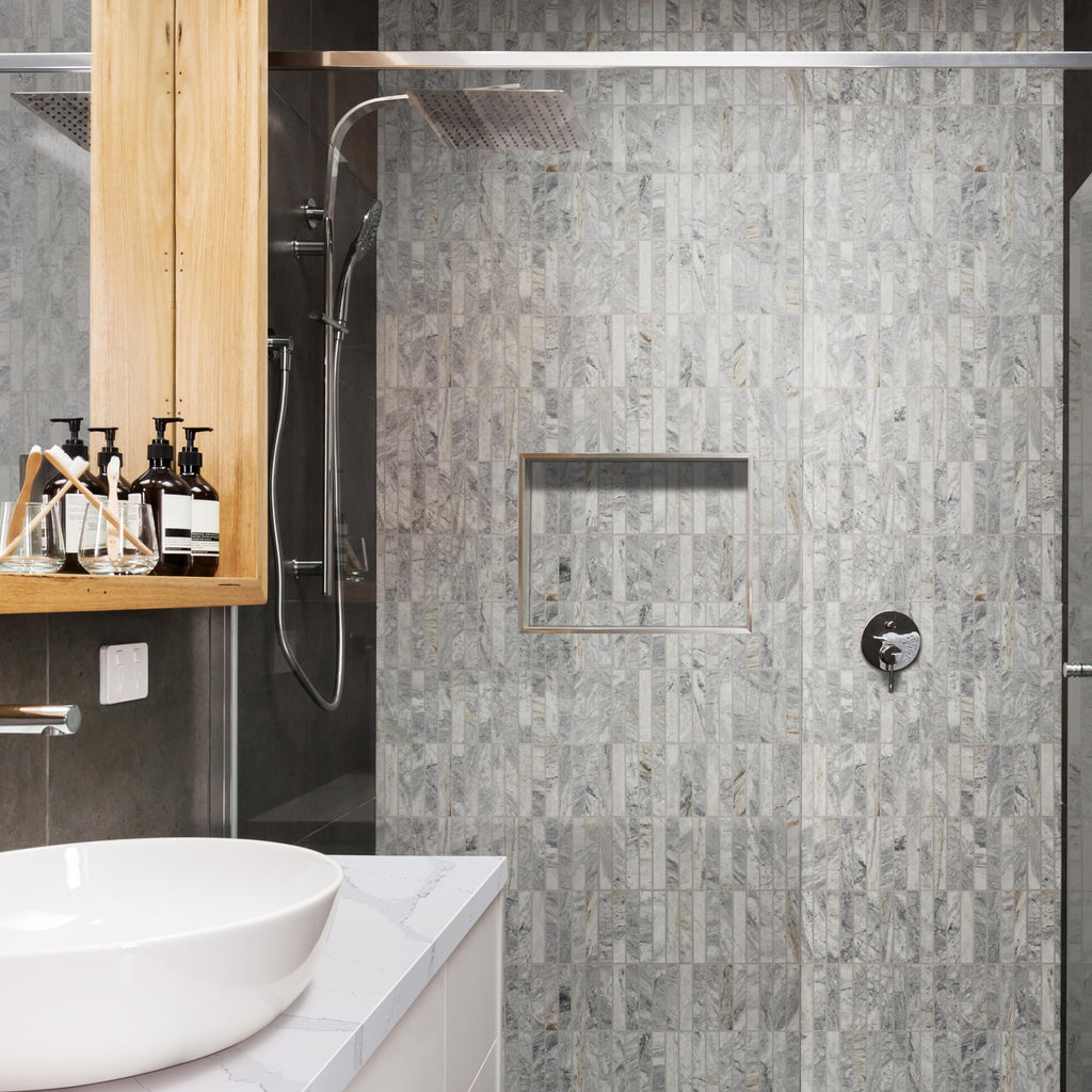 Marble Wall Stacked Pattern Honed Floor Wall Tile| Capri Blue | 1" x 6"