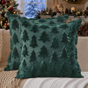 Christmas Tree Pillow Covers 18x18 Christmas Decor Green - Set of 2