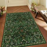3x5 Dark Green Boho Floral Vintage Area Rug,Soft Lightweight Low Pile Non-Shedding Carpet,Machine Wa