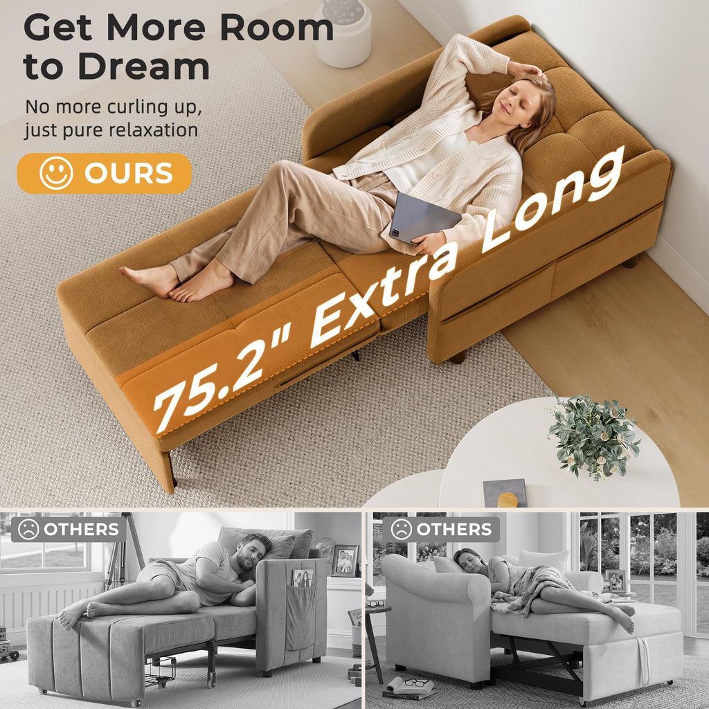 Deep Seat Sleeper Chair Bed, Zero Wall Clearance