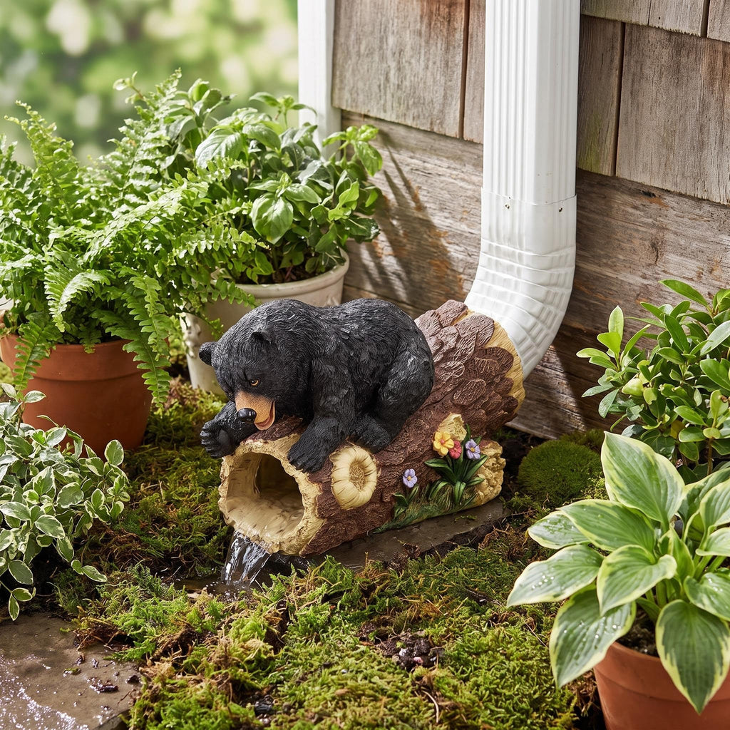 Outdoor Statue for Downspout Extension, Curious Bear Shape Downspout Diverter Garden Decorative, Whimsical Full Color