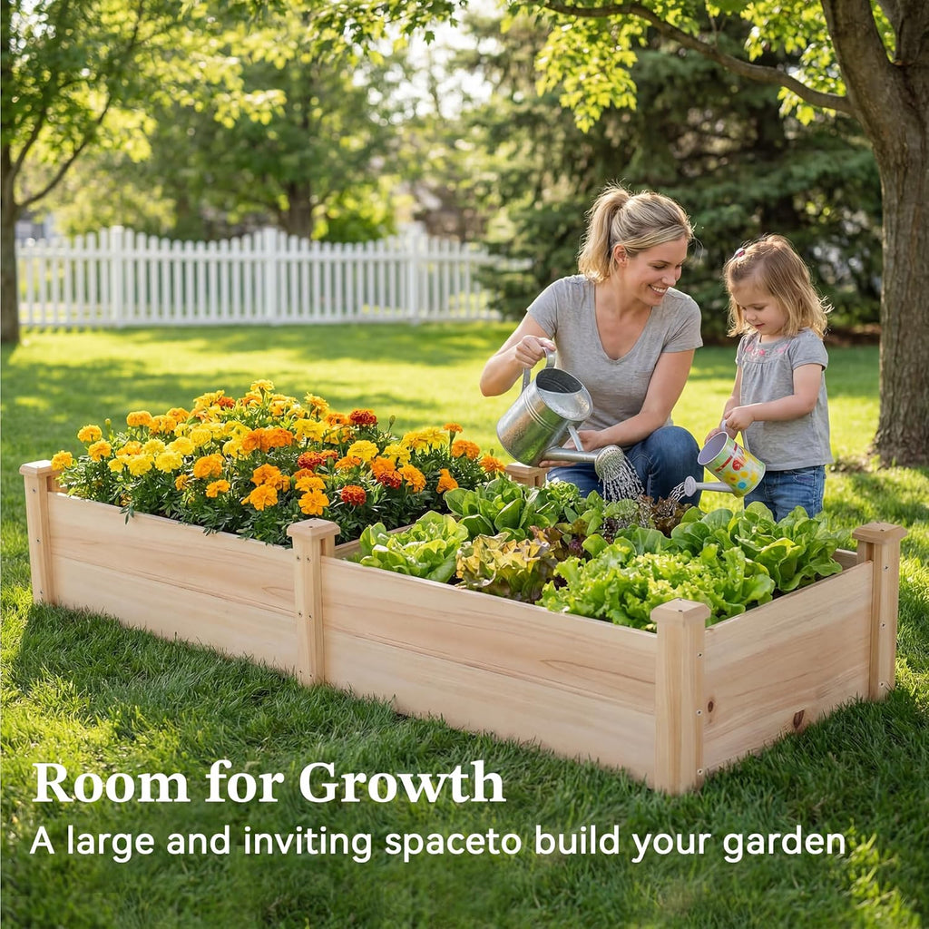 Raised Garden Bed Wooden Planter Box for Vegetables/Flowers, Wood | Fir wood raised bed offers easy assembly, and a