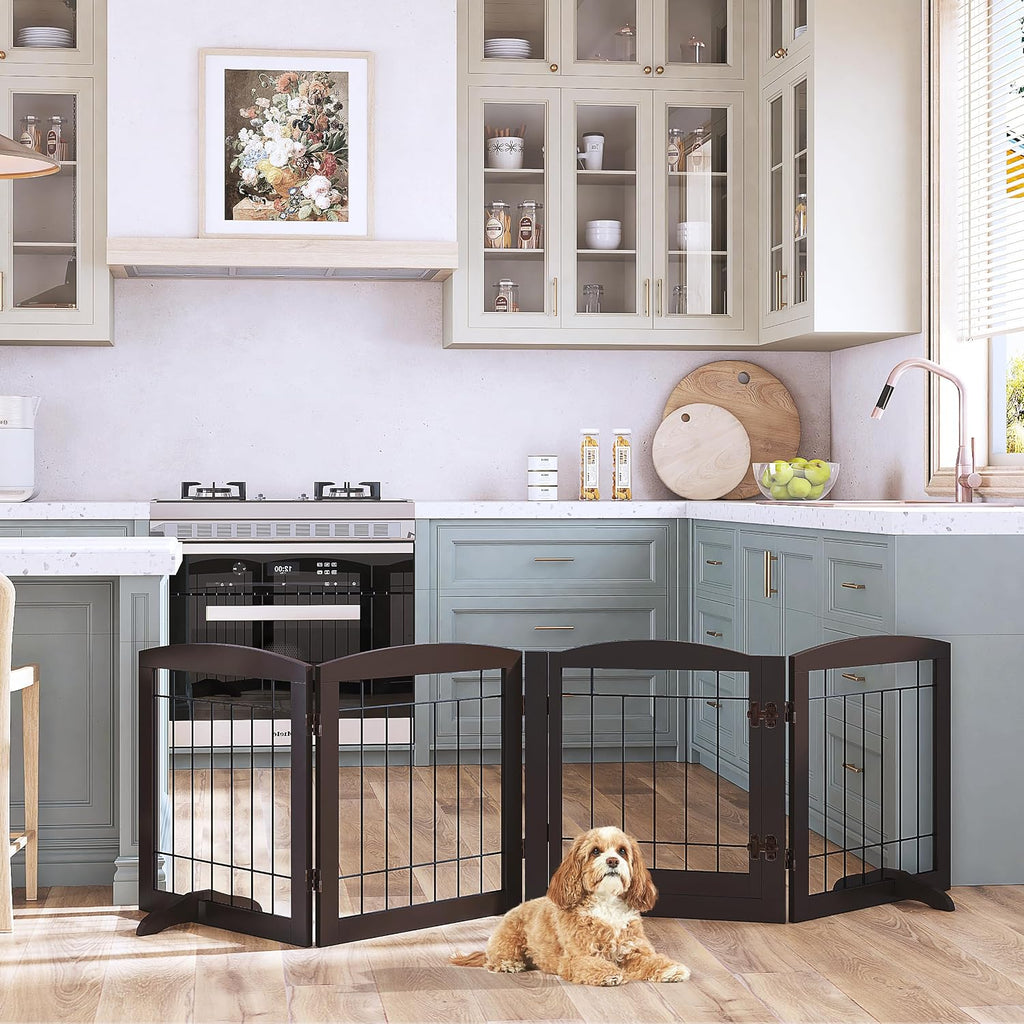 Dog Gate Indoor with Door, Freestanding Pet Gate for Doorway, Stair