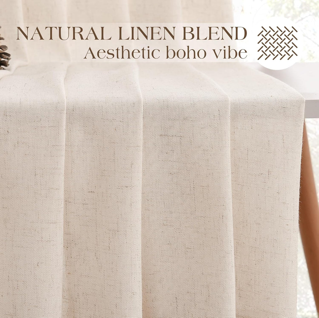 96 Inch Pinch Pleated Linen Curtains 2 Panel Set Light Filtering Privacy Window Curtains for Living Room Bedroom
