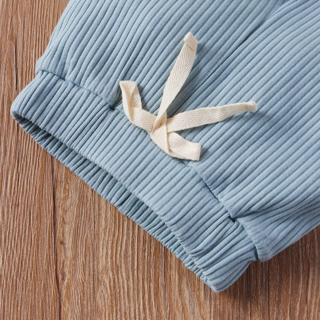 Summer Newborn Baby Boy Girl Clothes Set Ribbed Outfits Unisex Infant Solid Short Sleeve Tops Shorts 2PCS