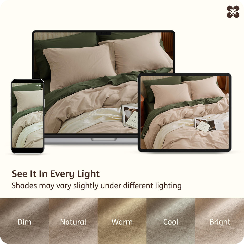 PureWoven 100% Washed Cotton Duvet Cover Set, Oversized King, 3-PC