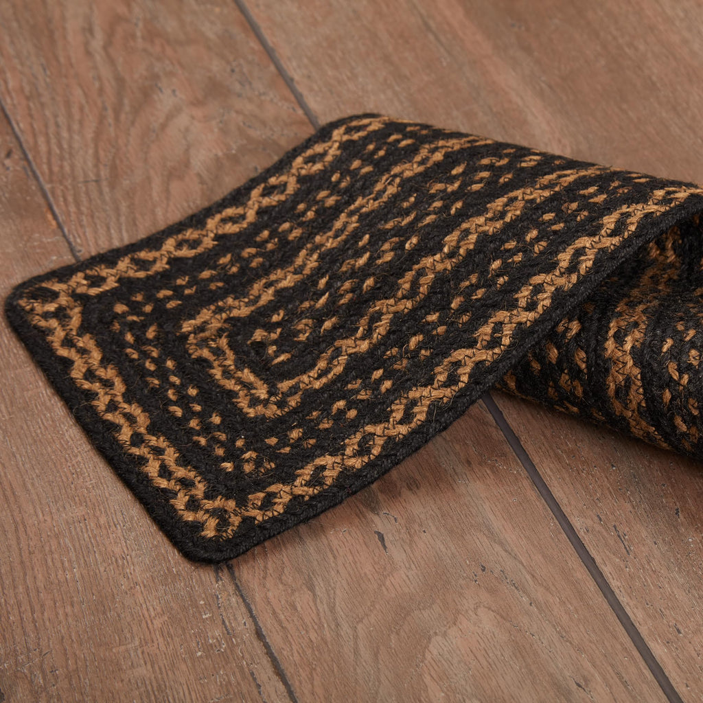 Farmhouse Primitive Jute Black Striped Stair Tread Rectangle Latex Floor Decor 8.5"x27"