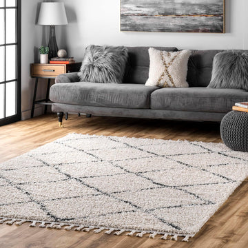 Jessie Off White Trellis Power Loomed Area Rug