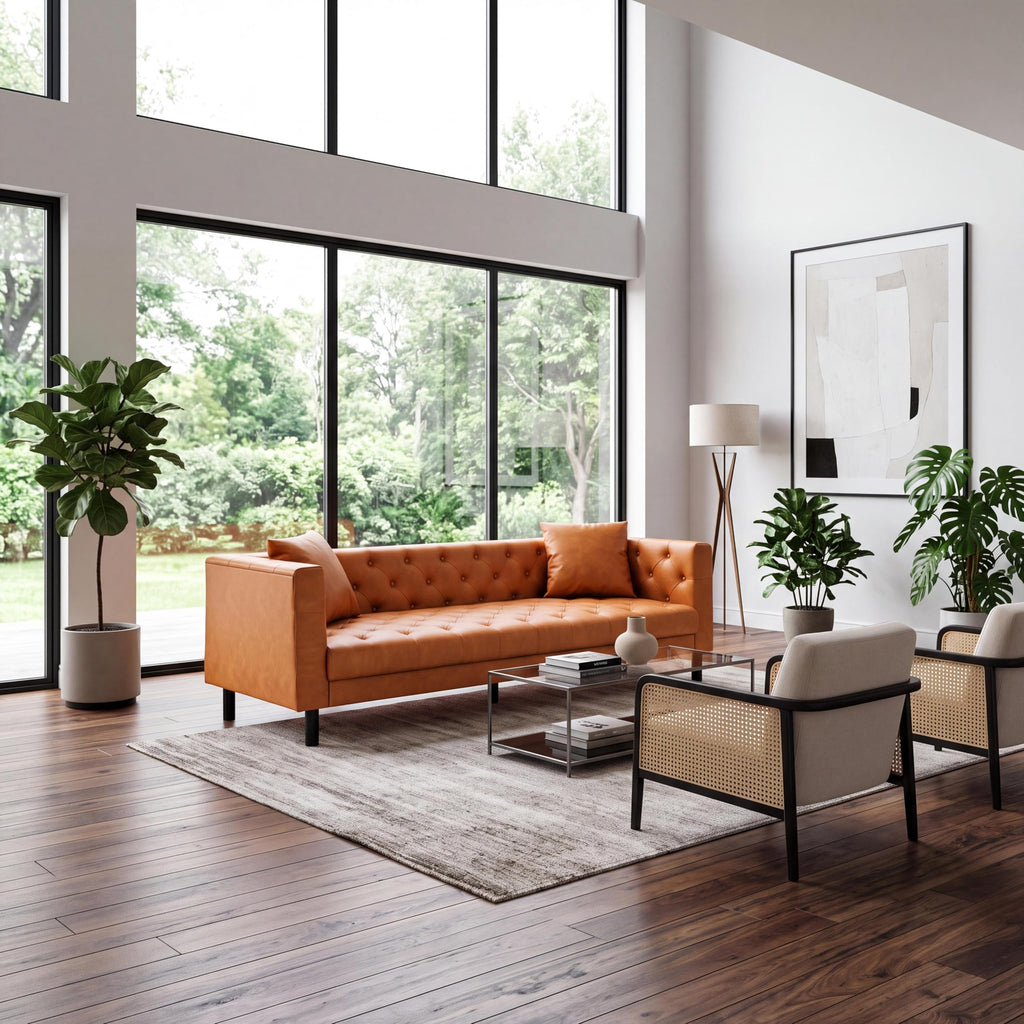 81" Leather Couch, Cognac Tan