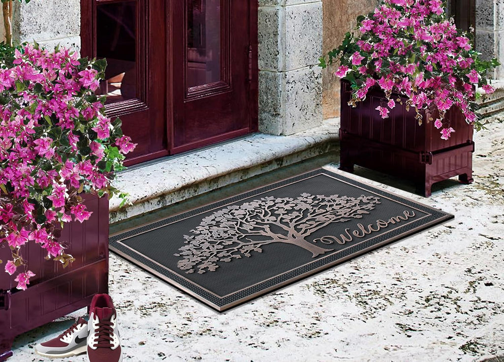 100% Rubber Doormat for Outside Entrance, Non-Slip Heavy Duty Front Door Mats, Thin Profile Hight Traffic Areas Mat