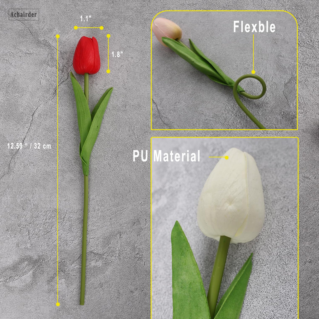 30pcs Tulips Artificial Flowers, Artificial Latex Real Touch Tulips Flowers Bouquet for Mother's Day Easter Wedding