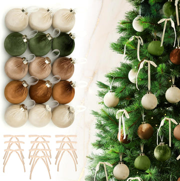 Elegant Velvet Christmas Ornaments Set - 15 Shatterproof Balls & 10 Bows - Set of 15
