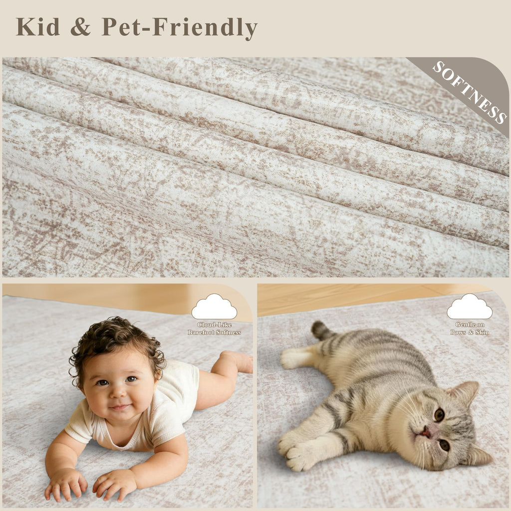 Washable Runner Rug Hallway, Ivory Taupe
