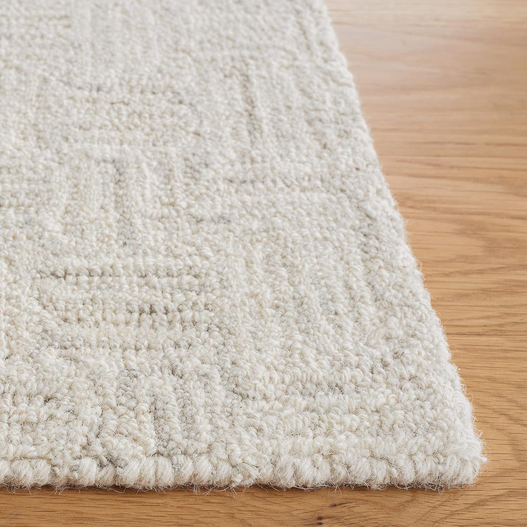 Micro-Loop Area Rug - 10' x 14', Light Grey & Ivory, Handmade Wool