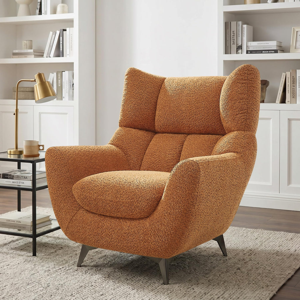 34.6" Oversized Accent Chair with WingBack, Teddy Boucle Curry