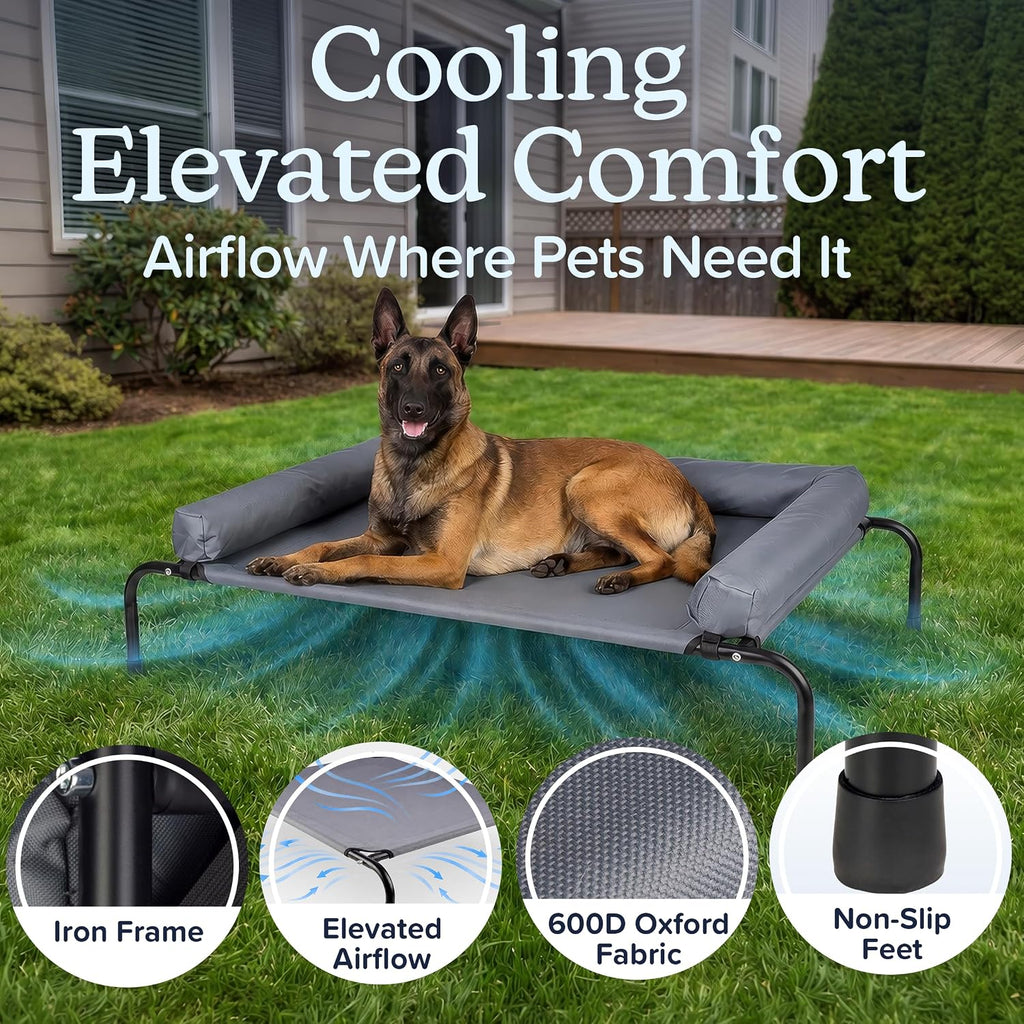 Elevated Dog Bed with 3-Sided Removable Bolster, Gray