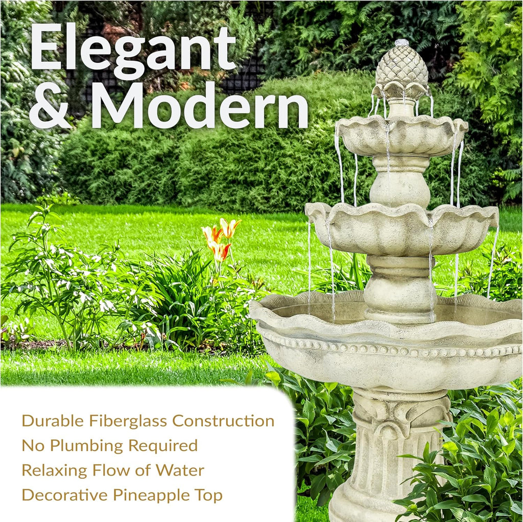 51-Inch 3-Tier Water Fountain - Electric Outdoor Fountain with Pineapple Top - Outdoor Patio & Garden Water Feature