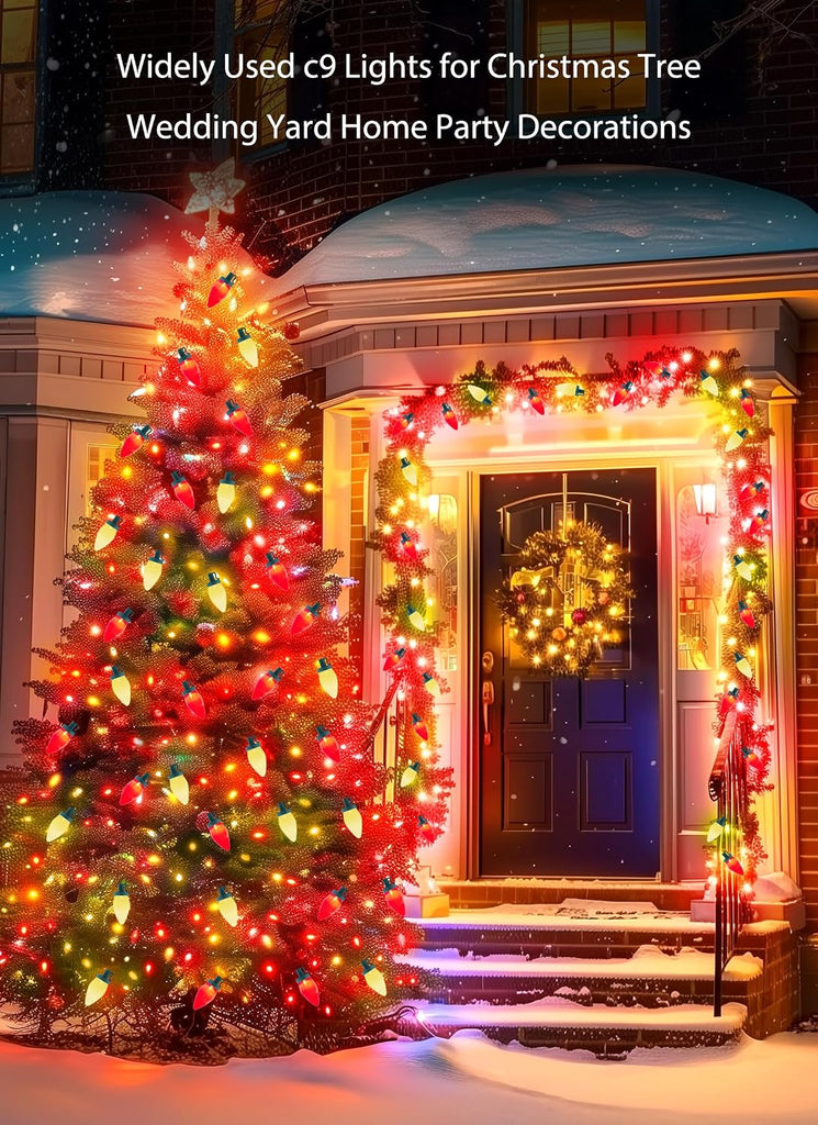 50FT C9 Christmas Lights Outdoor, Green Wire (Red & Warm White)