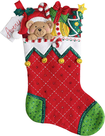 86815 Felt Applique Kit, 18", Holiday Teddy Stocking