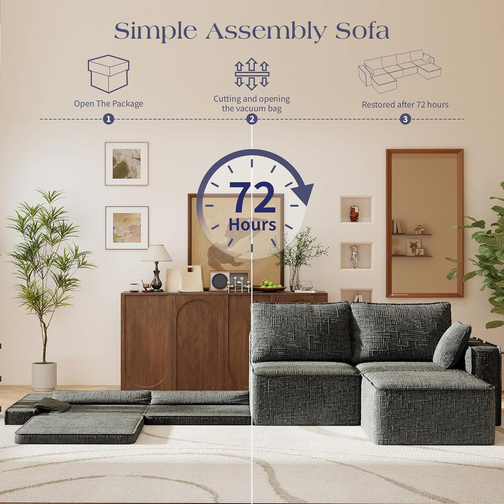 145.6” L Shaped Boneless Couches for Living Room, Modular Sofa Memory Foam