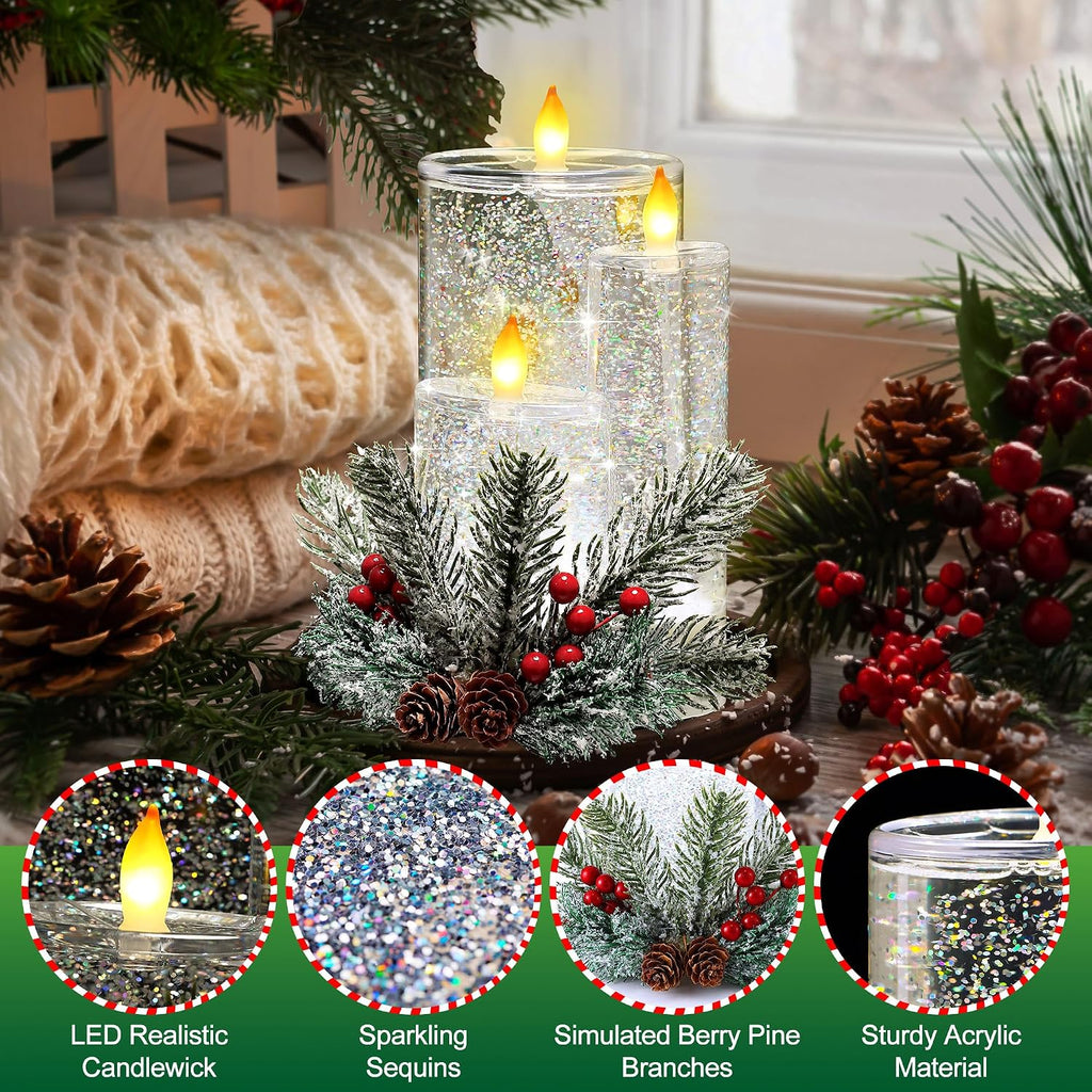 Christmas Snow Globe Flameless Candle, LED Lighted Electric Snow Globe with Spinning Glitter, Christmas Candles