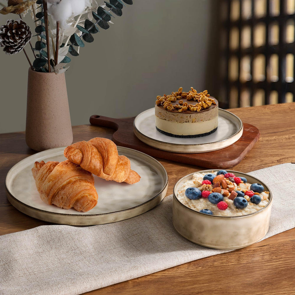 6 Pieces Stoneware Dinnerware Set, Dishes Set for 2, Sandy Beige
