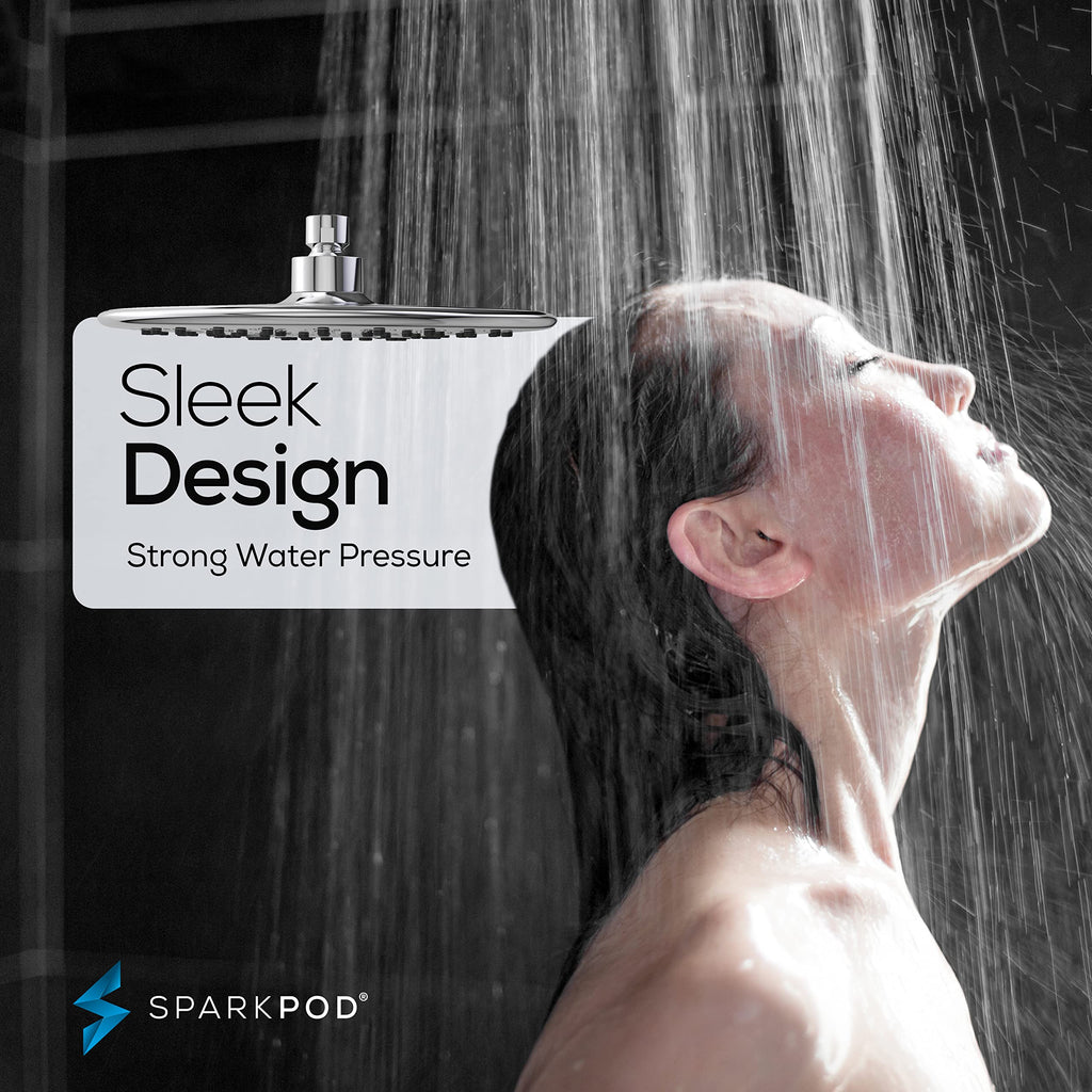 9.5" Large Rain Shower Head, High Pressure, Chrome, Anti-Clog