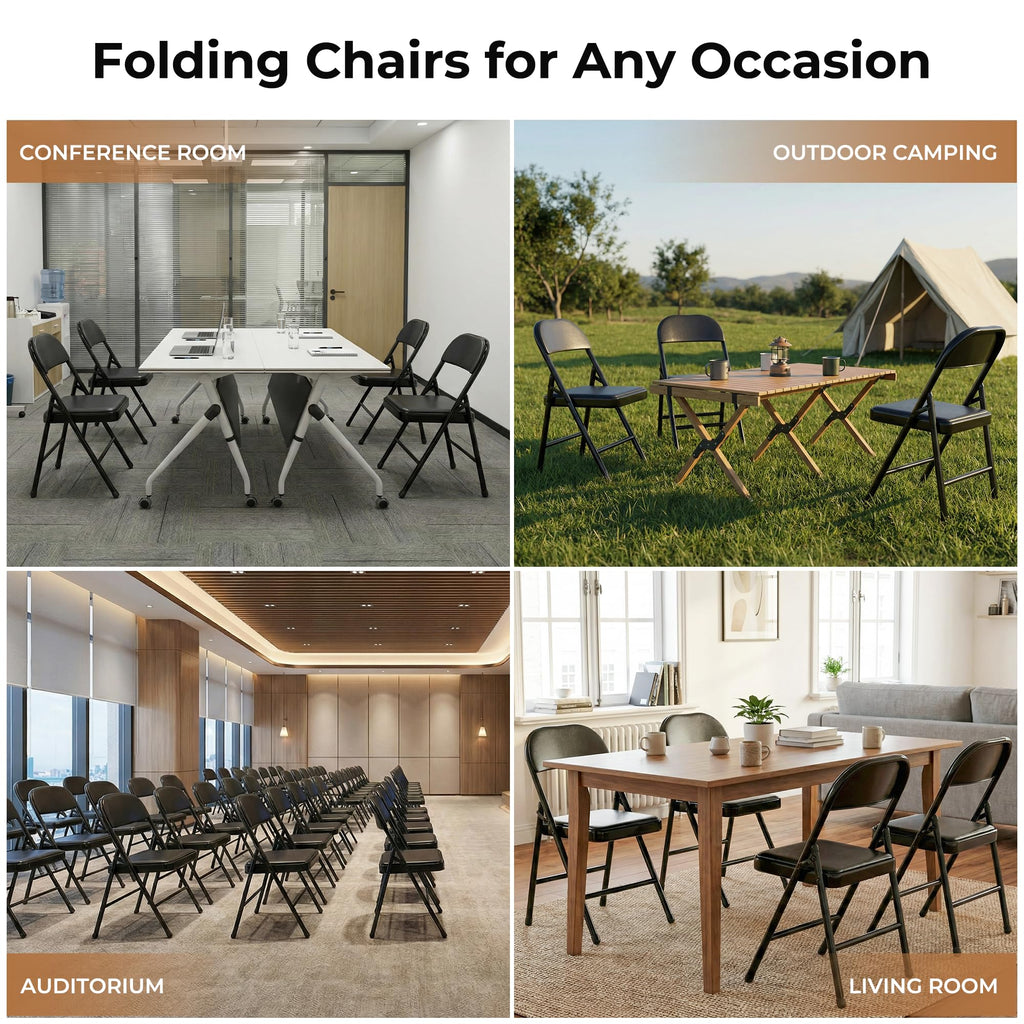 2 Pack Folding Chairs with Cushion Padded - Metal Chairs w/Comfortable Seats and Durable Steel Frame Foldable Chair