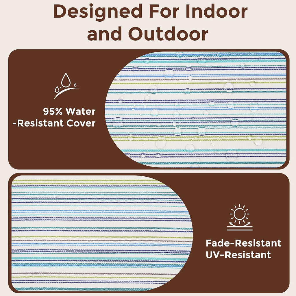 Indoor/Outdoor Chair Cushions Set of 4, 17x16x2Inch-Blue Stripe | Round Corner Patio Chair Pads with Ties