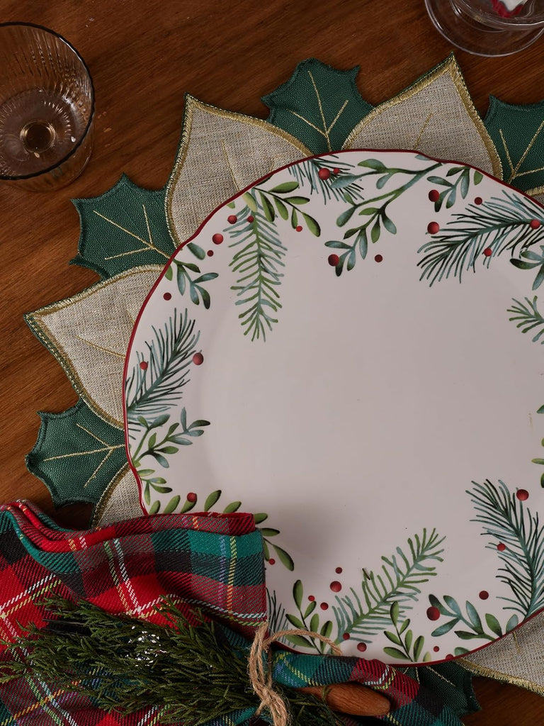 Santa On The Way Wreath Scalloped Dinner Plates Set of 4, 11 Inch Large Ceramic Plates for Pasta, Steak, Stylish